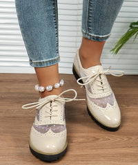 Simple White Lace Up Tulle Splicing Faux Leather Flats