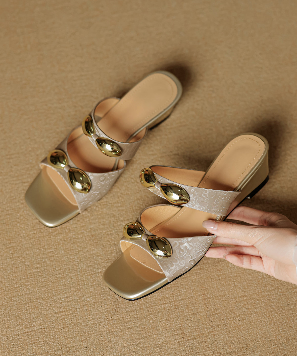 Chic Green Splicing Wedge Slide Sandals Peep Toe