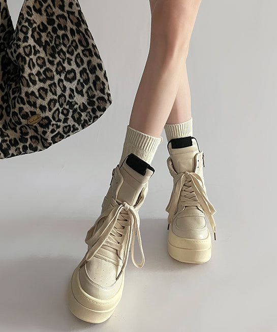 Black Lace Up Splicing Faux Leather Platform Boots