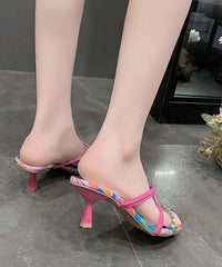 Rose High Heel Faux Leather Fitted Splicing Slide Sandals