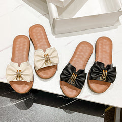 Retro Leather Bowknot Slippers