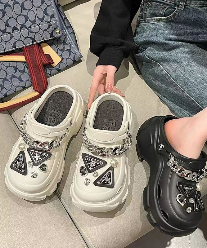 Black Chain Linked Splicing Hollow Out Platform Slide Sandals