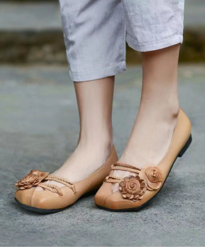Khaki Floral Flat Shoes For Splicing Flat Feet Shoes