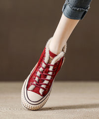 Casual Splicing Platform Flats Red Cowhide Leather Fuzzy Wool Lined