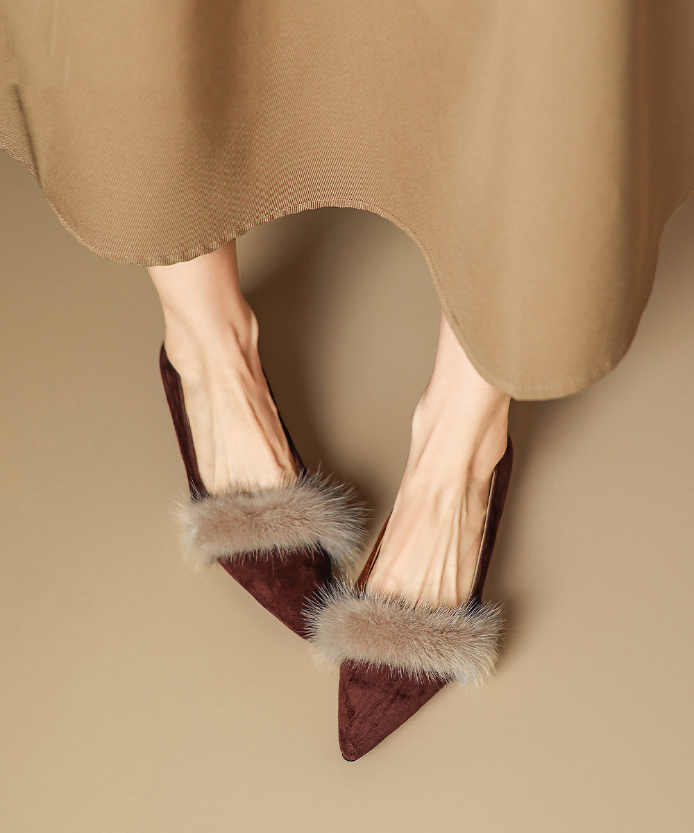 Autumn New Black Fuzzy Fur Splicing Pointed Comfortable Flat Shoes