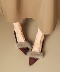 Autumn New Black Fuzzy Fur Splicing Pointed Comfortable Flat Shoes