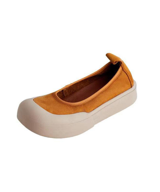 Comfy Yellow Cowhide Leather Splicing Flat Shoes