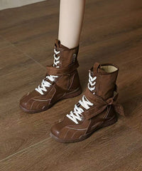 Stylish Brown Suede Lace Up Splicing Boots