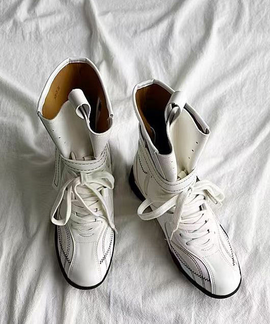 Red Lace Up Suede Splicing Fashion Boots