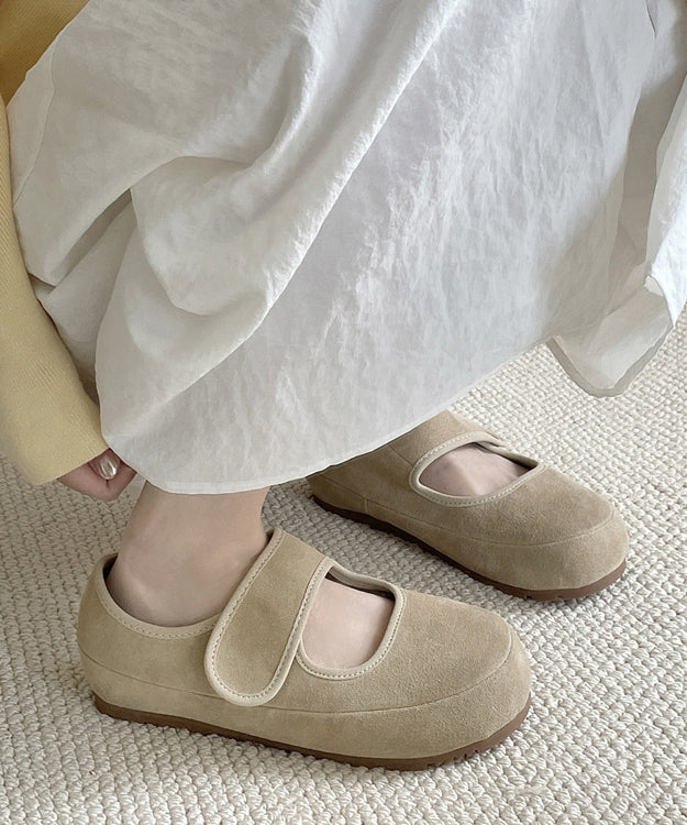 Casual Buckle Strap Splicing Platform Flats Shoes Yellow Suede