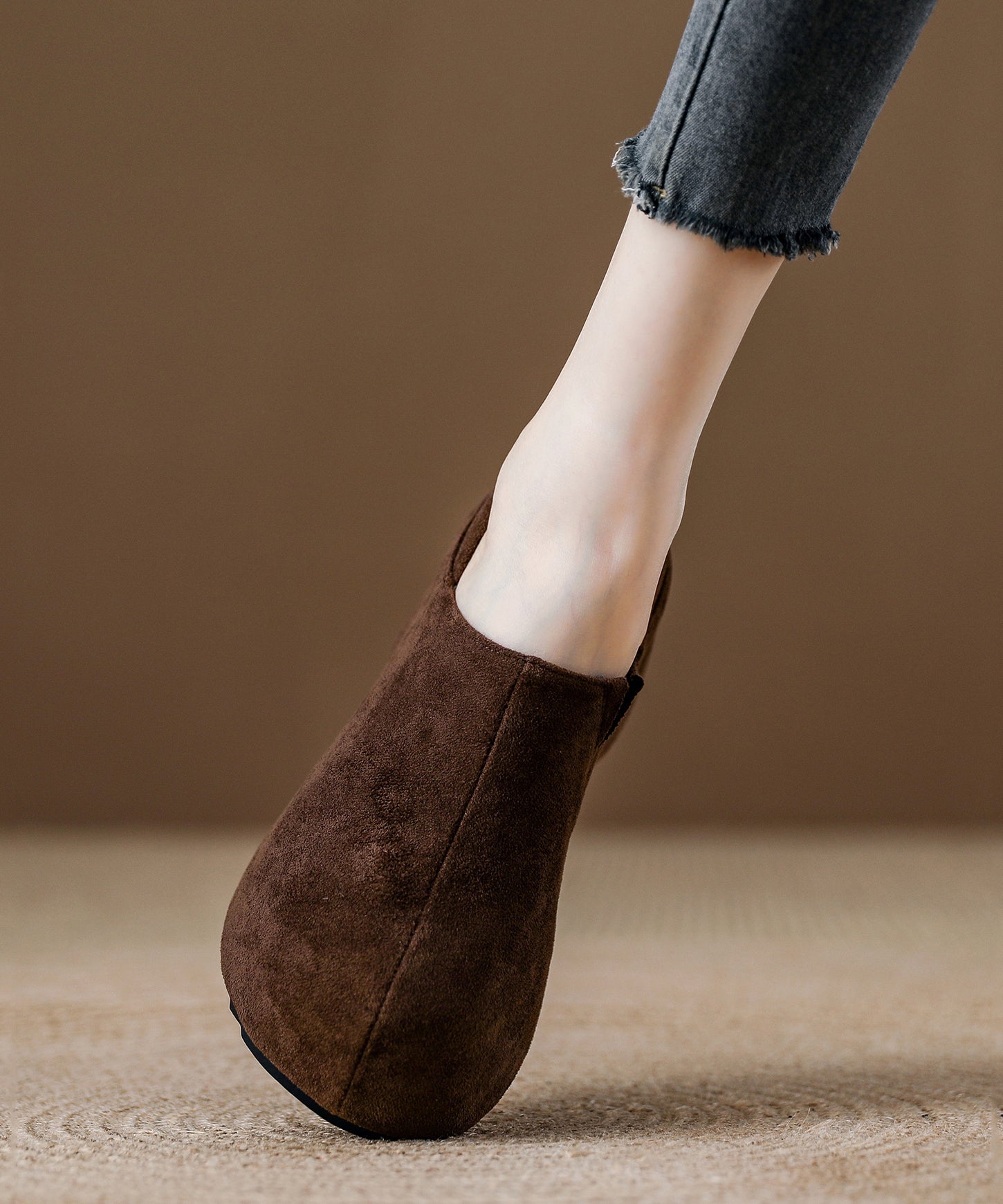 Camel Platform Suede Women Splicing Loafer Shoes