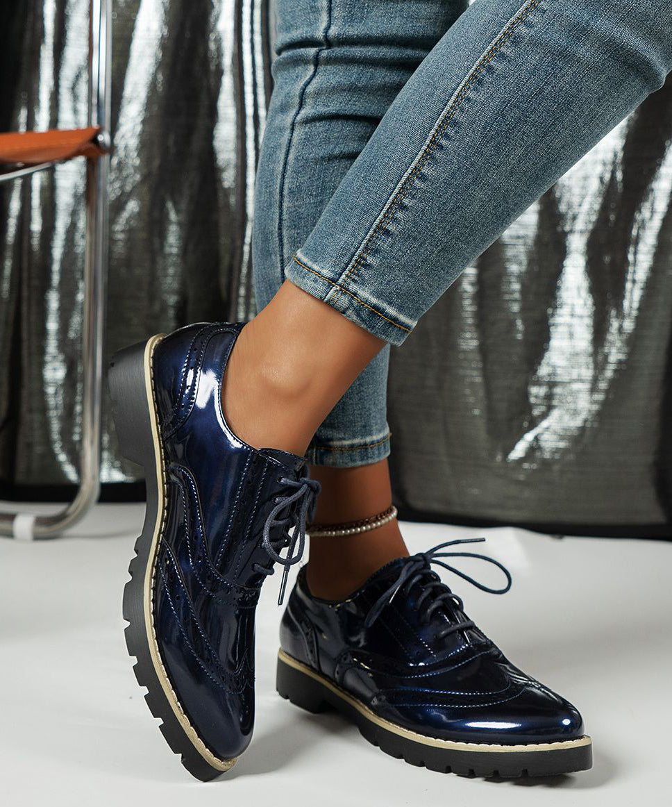 Red Hollow Out Lace Up Faux Leather Flats Shoes