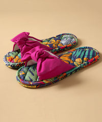 Comfy Splicing Bow Slippers Shoes Green Cotton Fabric