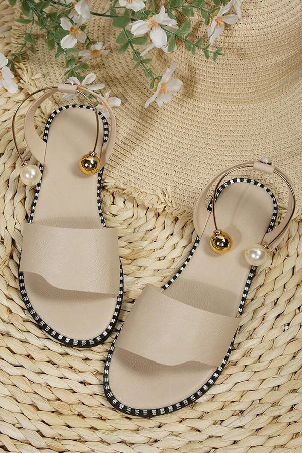 Simple Flat Bottom Pearl Buckle Roman Sandals