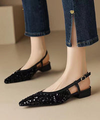 Silver Pointed Toe Hollow Out Sequins Sandals