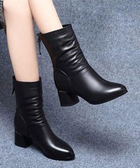 Black High Heel Genuine Leather Splicing Ankle Boots