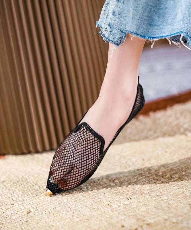 Comfortable Flat Feet Shoes Black Pointed Toe Hollow Out