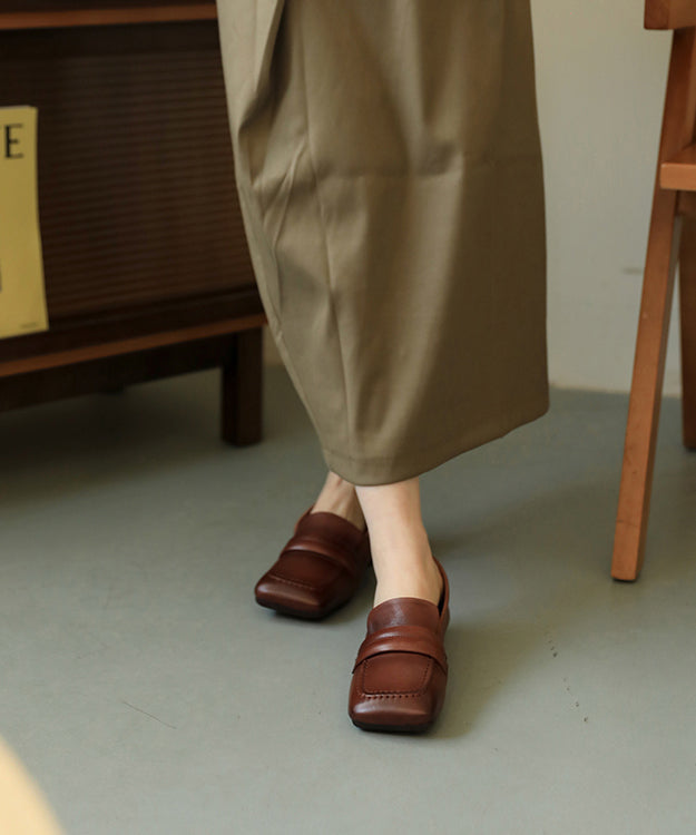 Boutique Solid Apricot Loafers Cowhide Leather Loafer Shoes