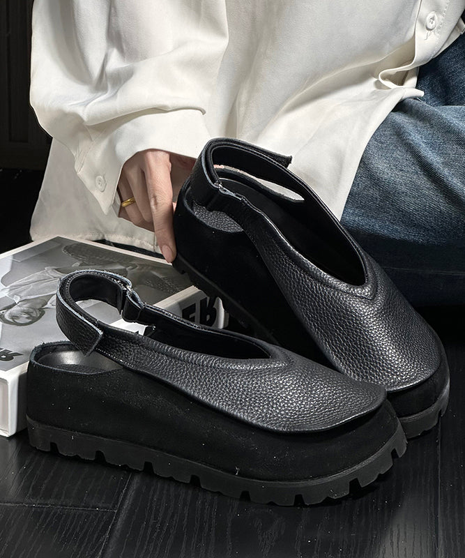 Boho Splicing Platform Flats Yellow Cowhide Leather