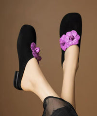 Black Suede Splicing Fashion Floral Slide Sandals