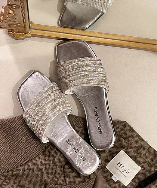 Yellow Zircon Splicing Slide Sandals Peep Toe