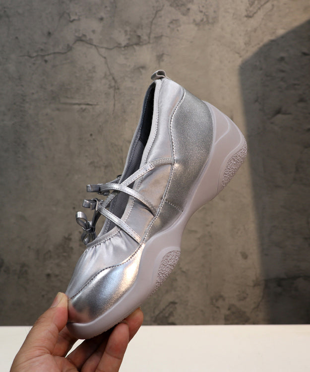 Comfy Silver Bow Cross Strap Flats Shoes