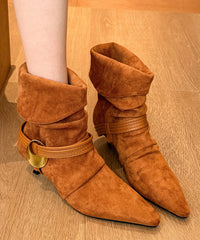 Chic Splicing High Heel Boots Black Suede Pointed Toe