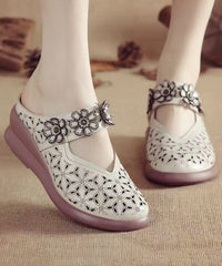 Red Wedge Cowhide Leather Splicing Slide Sandals Hollow Out