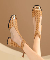 Summer Coffee Tulle Splicing Chunky Heel Sandals Boots