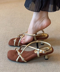 French Gold Square Toe Zircon Flower Cross Strap High Heel Sandals