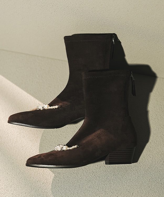 Boutique Brown Suede Nail Bead Splicing Boots