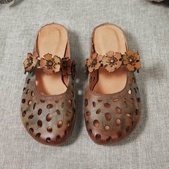Vintage Floral Hollow Leather Slippers