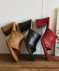 Yellow Chunky Sheepskin Slide Sandals Peep Toe