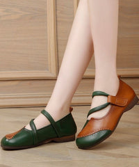 Handmade Splicing Green Flat Shoes For Lace Up Flats