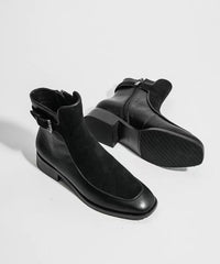 White Chunky Cowhide Leather Zippered Splicing Boots