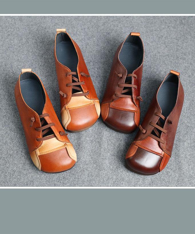 Comfortable Flat Shoes Chocolate Genuine Leather