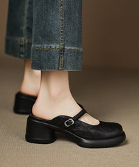 Blue Chunky Sheepskin Simple Splicing Slide Sandals