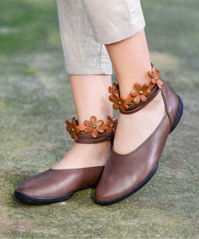 Genuine Leather Black Flat Shoes For Buckle Strap Flat Shoes For Women