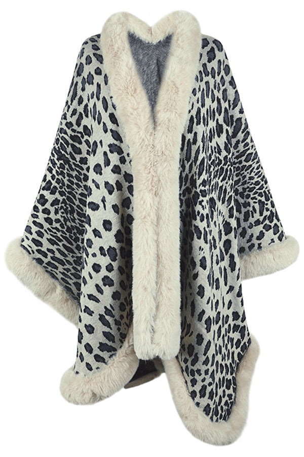 Leopard Print Raw Edge Shawl Cape Cardigan