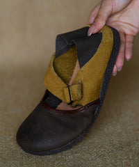 Comfy Splicing Flat Shoes Colorblock Cowhide Leather