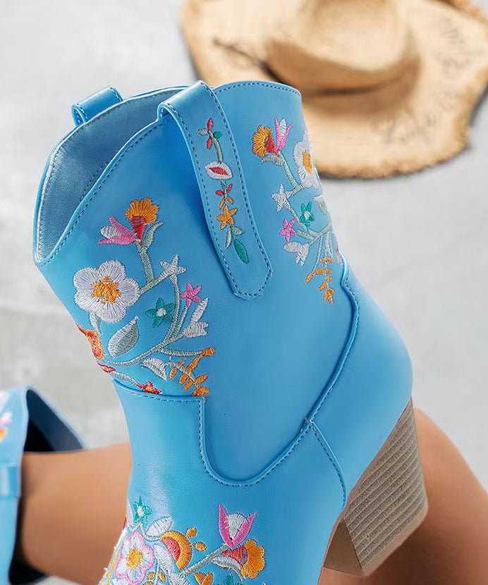 Stylish Blue Solid Chunky Faux Leather Ankle Boots Embossed