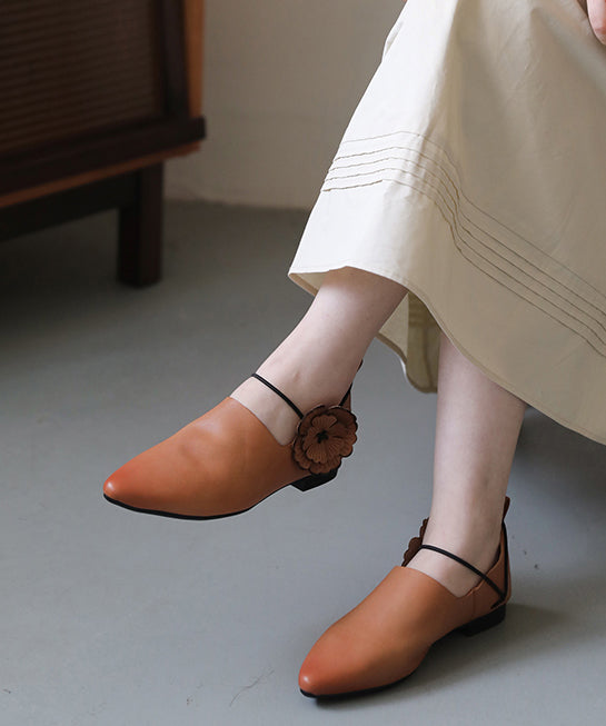 Casual Pointed Toe Flat Shoes For Pink Brown Cowhide Leather