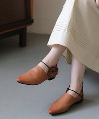 Casual Pointed Toe Flat Shoes For Pink Brown Cowhide Leather