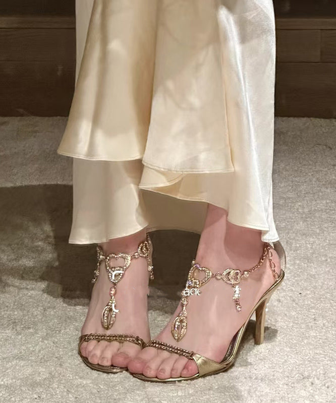 Stylish Zircon Splicing Stiletto High Heels Green Sheepskin Sandals