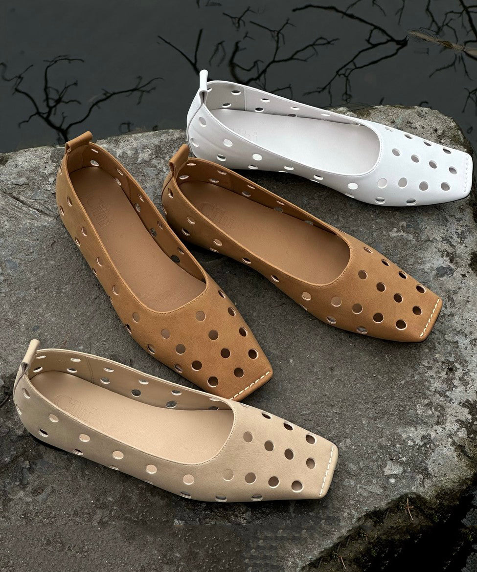 Classy Splicing Flat Shoes Brown Sheepskin Hollow Out