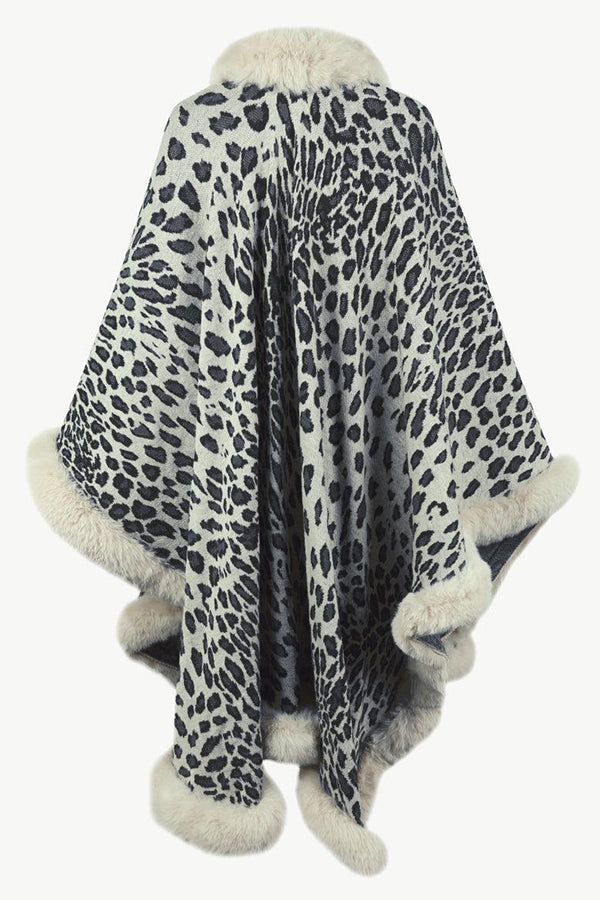 Leopard Print Raw Edge Shawl Cape Cardigan