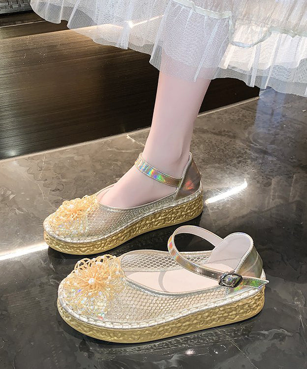 Silver Buckle Strap Splicing Platform Shoes Breathable Mesh