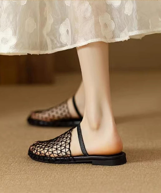 Breathable Mesh Hollow Out Black Slide Sandals