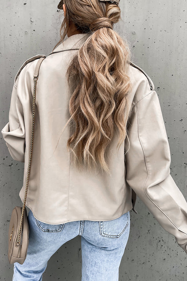 Leather Lapel Pocket British Style Cropped Jacket