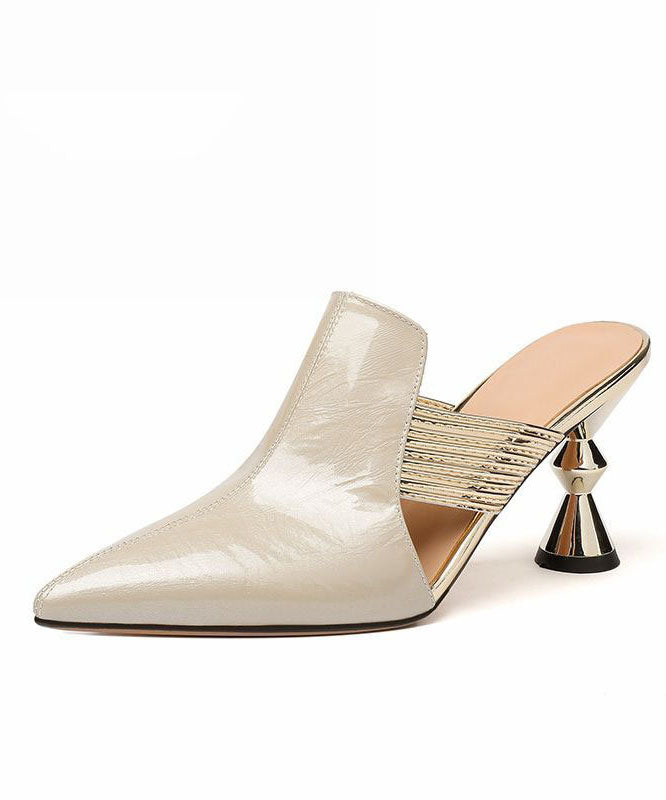 Apricot Pointed Toe Chunky High Heel Slippers